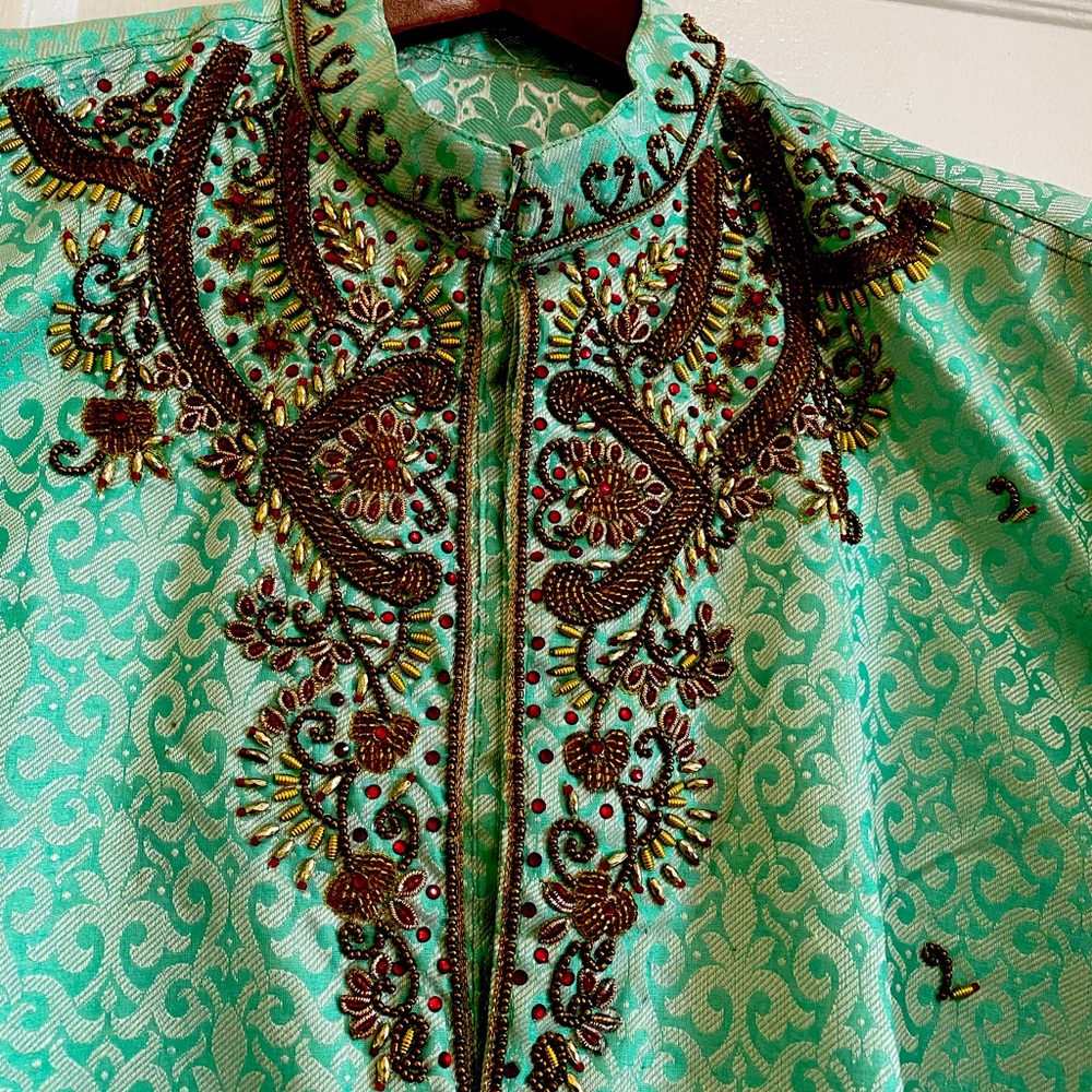 Lite green sherwani . Beautiful zardousi work